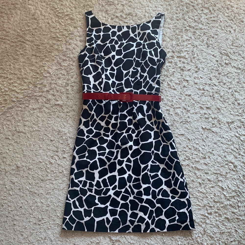 Ann Taylor Petite Belted Black Spotted Dress